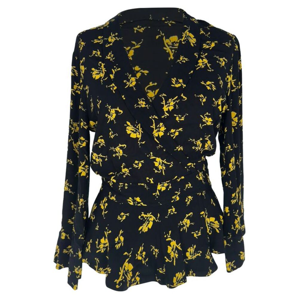 Ganni Floral-Print Wrap Blouse in Black Viscose
